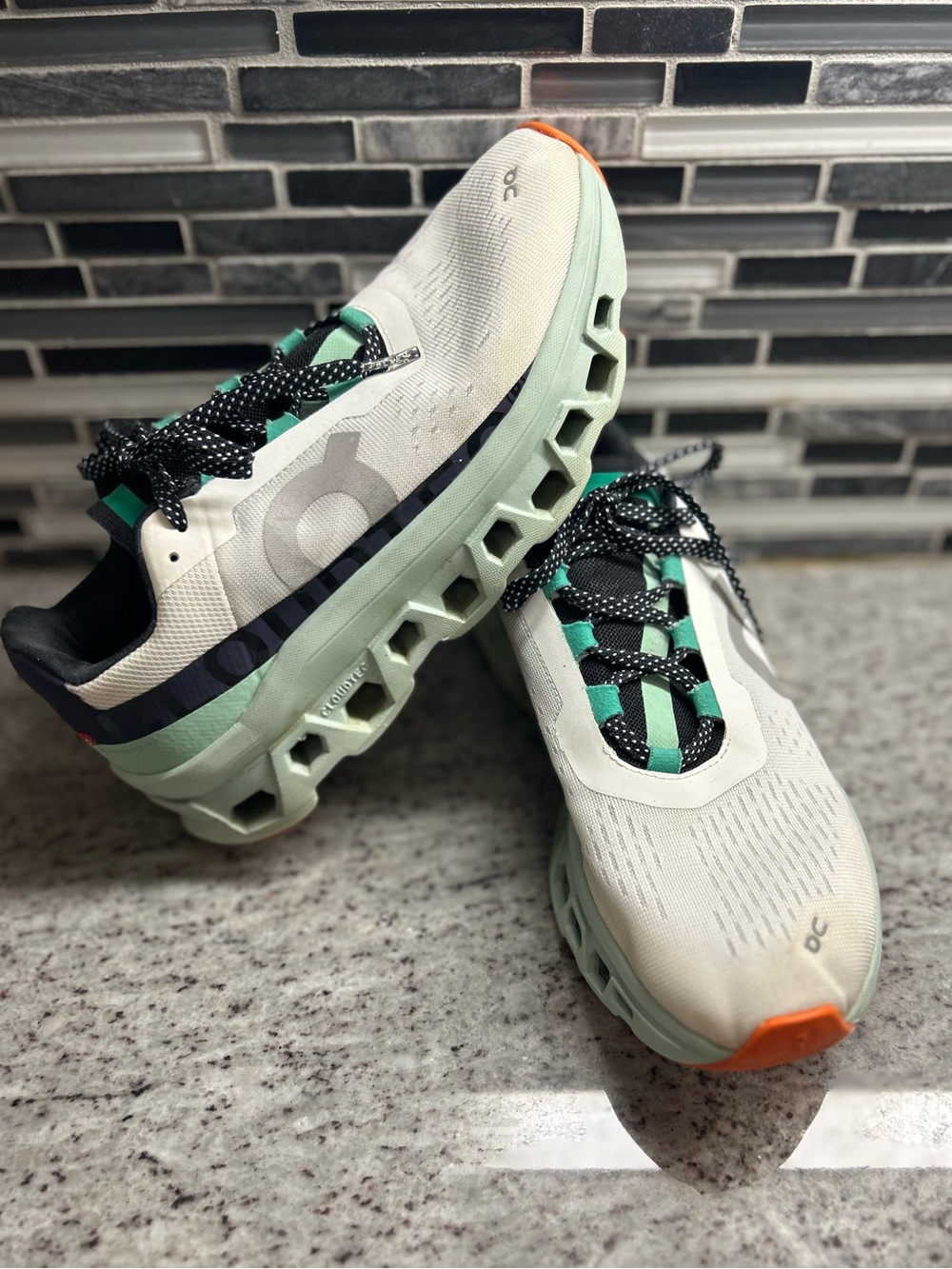 On Running Women's Cloudmonster White, Green & Blue Sneakers size 9.5